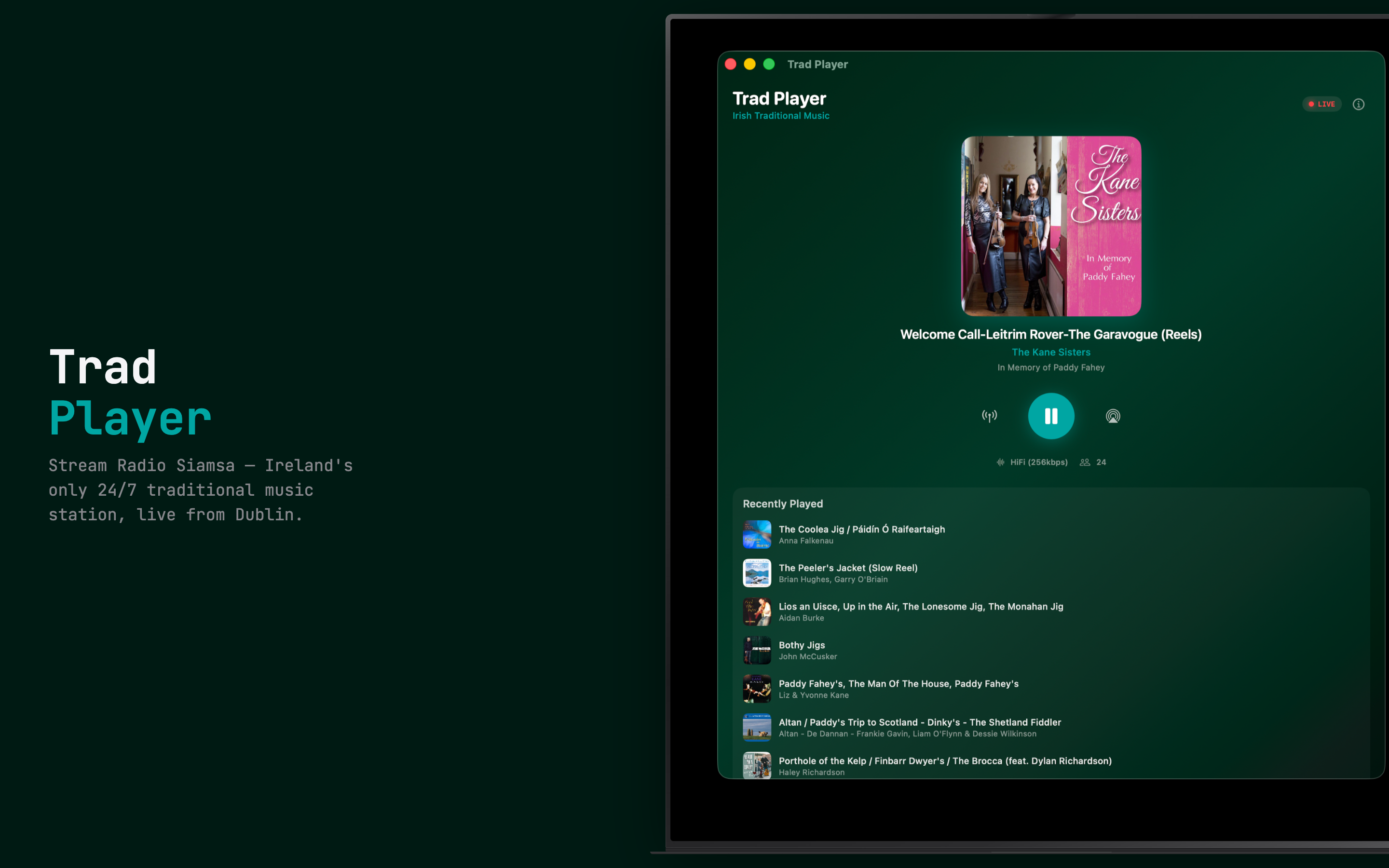 Trad Player running natively on macOS